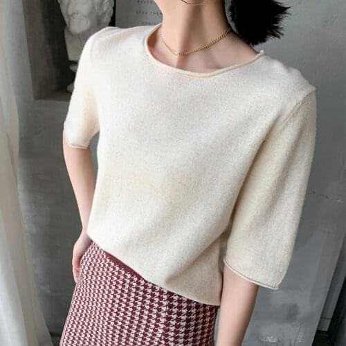 New Arrival Autumn Cashmere Wool Sweater Spring Women Solid Short Sleeve O-neck Pullovers Jumper Knitted Sweaters Women Tops