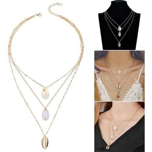Bohemian new summer beach leisure fashion simple alloy conch natural shell multilayer womens versatile necklace wholesale