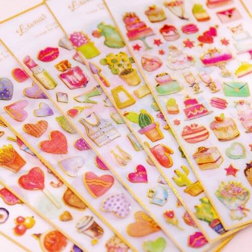 1 Sheet Lovely Heart Fruit Cactus Cakes Crystal DIY Stickers Decorative Scrapbooking Diary Album Stick Label Student Supply
