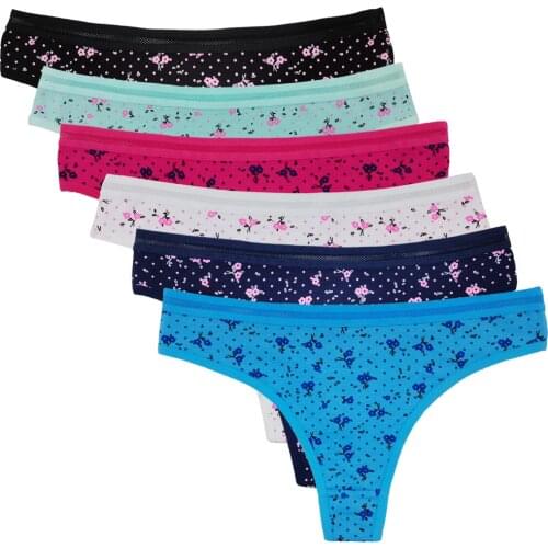 12Pcs/set Sexy Womens Thong Cotton G-String Panties for Ladies Floral Print Kawaii Girls Underwear Intimate Underpants