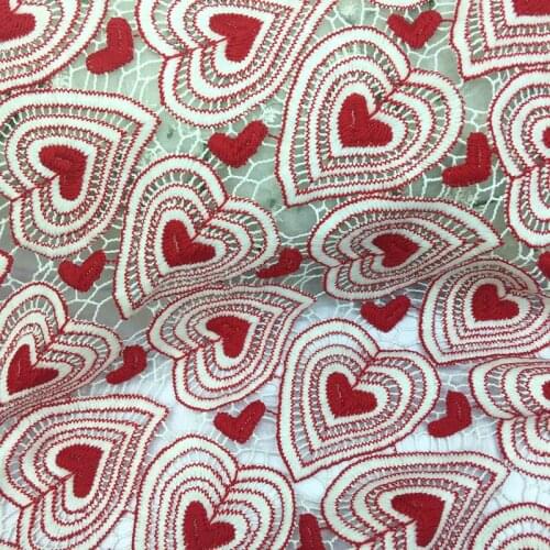 GLace 1Y/lot Red heart embroidery mesh hollow breathable sewing fabric for dress home curtain decoraiton TX1481
