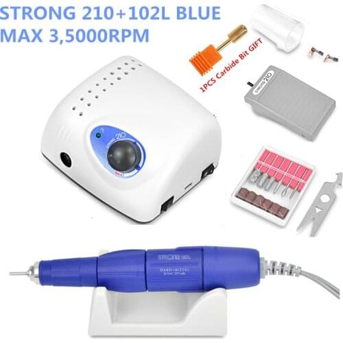 2019 New Arrival 65W 35000RPM Electric Nail Drill Machine Strong 210 Model 102L Handpiece Manicure Pedicure Nail File Bit