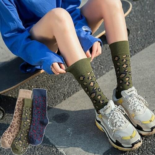 2021 Spotted Leopard Printed Socks For Women Fashion Trendy Skateboard Socks 3 Colors Cotton Long Socks Female Novelty Sox