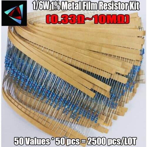 2500pcs 1/6W1% 0.33R ~10M OHM 50 Values Metal Film Resistors Resistor Assortment Kit Assorted Value Pack