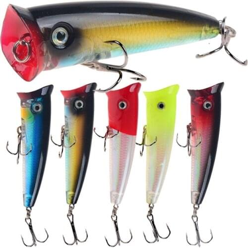 5Colors With Hook Artificial Sea Fishing Lure Popper Floating ABS Plastic Hard Bait 7cm/10g 3D Eyes Wobbler Topwater Bionic Bait