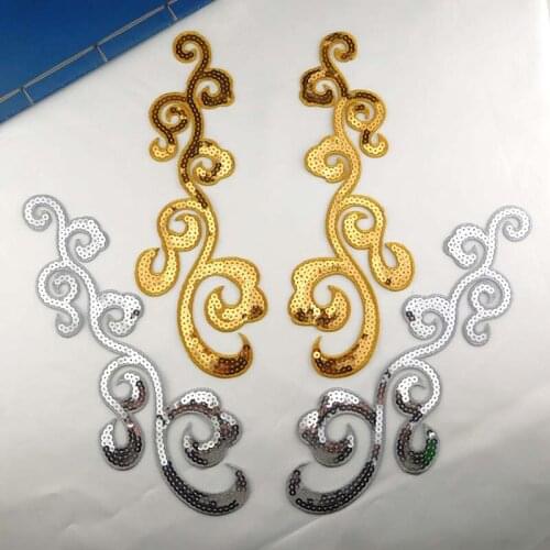 1Pair Sequins Flower Iron On Applique For Evening Dress Diy Performance Clothing Decoration Sew On Accessories Collar Patches