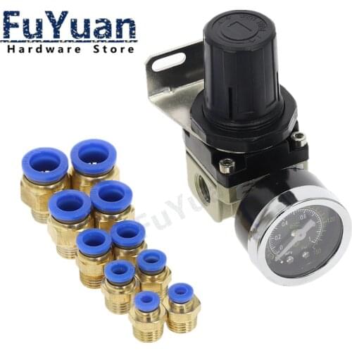 AR2000-02 Pressure Regulating Valve, G1/4'' Pneumatic mini air pressure regulator air treatment units W Fittings