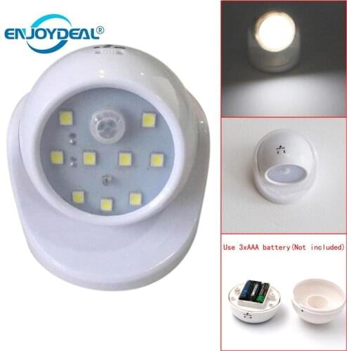 Wireless 9 LED PIR Motion Sensor Activated Night Light 360 Rotation led Sensor Light Wall Lamp Battery Powered cabinet light