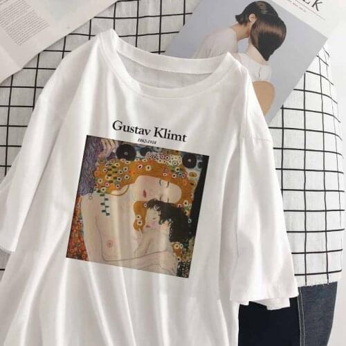 Gustav Klimt summer new letter print fun Vintage tops tees casual cute large size new art oil paint loose female T-shirt