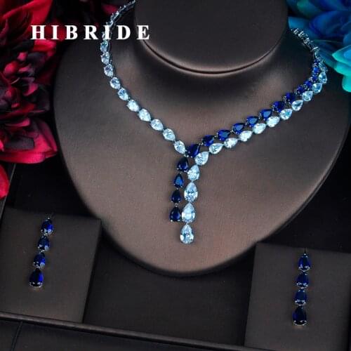 HIBRIDE Luxury Clear And Blue Water Drop Jewelry Sets For Women Necklace Set Wedding Dress Accessories Wholesale Price N-388