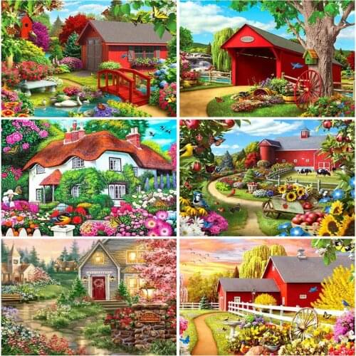 HUACAN DIY Paint By Number Garden Drawing On Canvas Coloring By Numbers Scenery Hand Painted Painting Art Gift Flower Home Decor