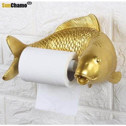 Personality Fish Toilet Paper Towel Rack Wall Hanging Bathroom Cute Household Toilet Paper Rack Without Punching Decoration