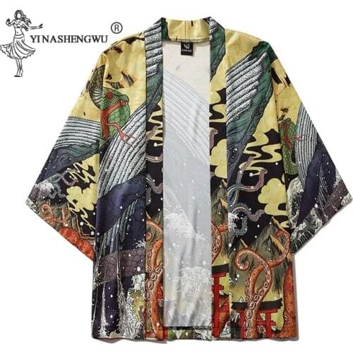 Traditional Japanese Kimonos Cardigan Men Yukata Women Kimono Unisex Harajuku Beach Loose Thin Shirt Sun-protective Shirts Coat