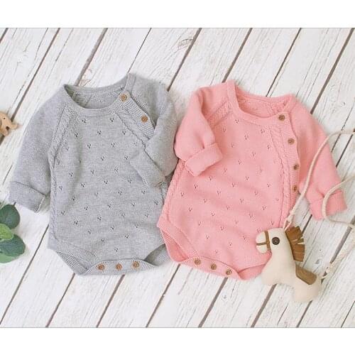 0-18M Winter Baby Boys Girls Knitted Romper Cotton Toddler Kids Long Sleeve Jumpsuit Warm Autumn Boys Hollow Clothes Outfits