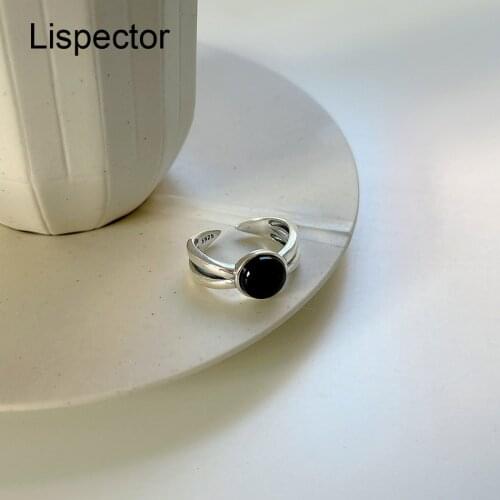 Lispector 925 Sterling Silver French Retro Black Agate Rings for Women Men Vintage Double Layers Open Ring Unisex Jewelry Gifts