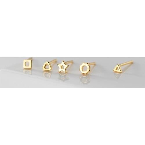 MloveAcc New 5 Style Real 925 Sterling Silver Star Moon Exquisite Fashion Simple Stud Earrings for Women Triangle Jewelry Brinco