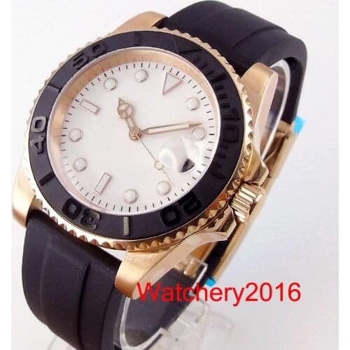 Luxury BLIGER 40mm Nologo White Dial Luminous NH35A Automatic Mens Watch White Rose Gold Coated With See-Through Glass Strap