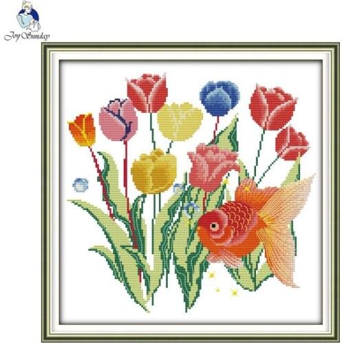 Goldfish and flowers pattern DIY cross stitch kit 11CT 14CT counted canvas printing needle and thread embroidery set home decor