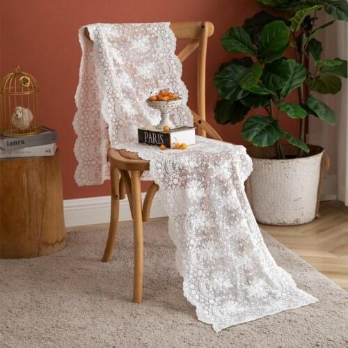 New 1Pc French Romantic Lace Table Runner White Beige Embroidered Tablecloth Wedding Banquet Decoration Table Cover Table Cloth