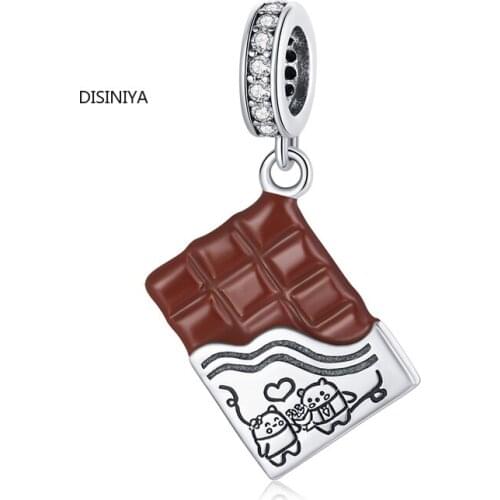 Disiniya Chocolate Couple Bear Love 925 Sterling Silver Charm Pendant Fit Original Bracelet Making Valentines Day Gift SCC1782
