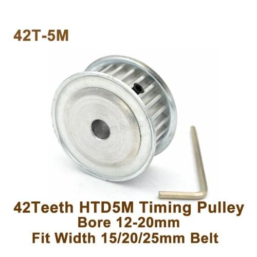 POWGE 42 Teeth 5M Synchronous Pulley Bore 12-20mm Fit W=15/20/25mm 5M Belt 42T 42Teeth HTD 5M Timing Belt Pulley 42-5M AF