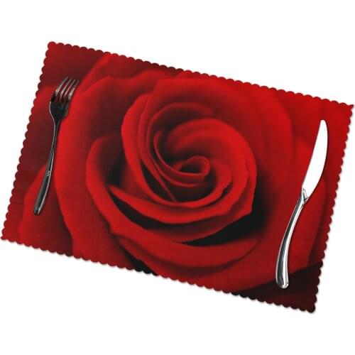 6 PCS Placemat Red Rose Fabric Table Mats Tableware Kitchen Tool Table Mats