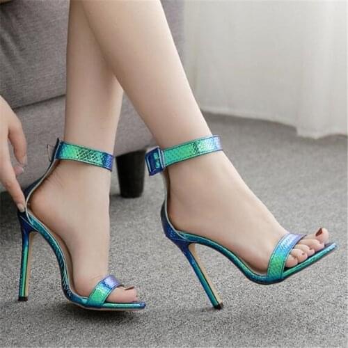 Sandalias Womens Sandals Ladies Pumps Fashion Round Toe PU 11.5CM Thin Heels High heels Buckle Strap women shoes size 35-42