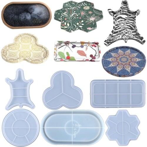 Multiple Styles Tray Silicone Mould for Diy Handmade Epoxy Plaster Concrete Fruit Plate Mold Home Decor Jewelry Storage Crafts