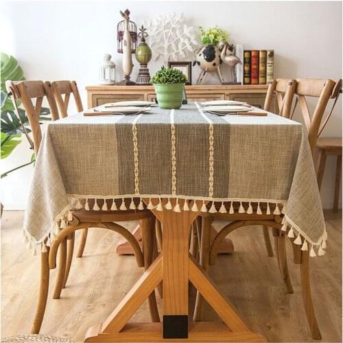 New customize Decorative Linen Tablecloth With Tassel Waterproof Oilproof Thick Rectangular Wedding Dining Table Cover Tea Cloth