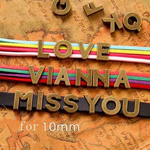 Ancient Bronze Capital Letters A-Z Slide Charms Flat Vintage Can Pick Letters For 10mm Bracelets Bands DIY Jewelry Accessories