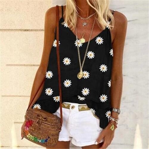 Fashion Women V-neck Blusas Mujer Daisy Print Sleeveless Vest Camisole Blouses Tank Tops Blusas Mujer De Moda 2021 Verano Sexy