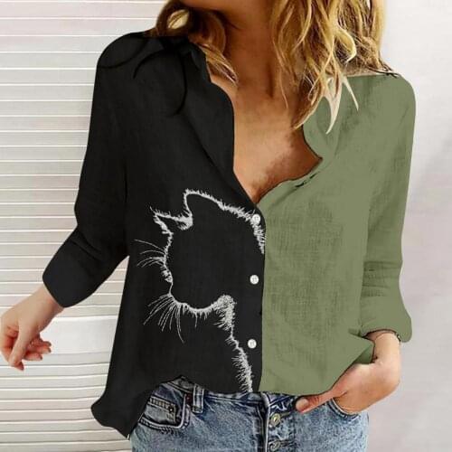 CatS Print Women Cardigan Long Sleeve Shirt Plus Size Button Women Blouses t shirt women 2021 oversize рубашка женская