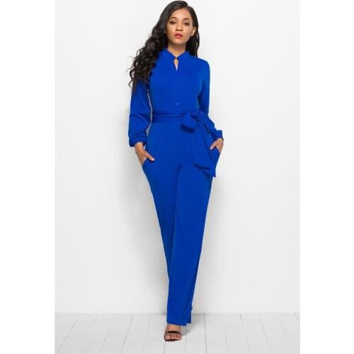 Women Sexy Hot Sale Long Sleeve Blue Jumpsuit Fashion Wide Leg Elegant Jumpsuits Female Loose Spring Plus Size Lady Rompers 3xl