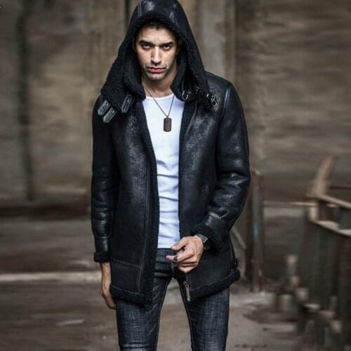 Removable Double Collar Hat Fur In One Mens Hooded Genuine Leather Hunting Jacket Men Natural Sheepskin Shearling Coat