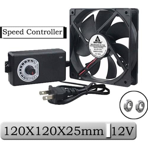 1 Pcs Gdstime 12V 120x25mm 120mm Dual Ball With Speed Controller Brushless DC Cooling Fan 12025B 12cm Computer Case Cooler