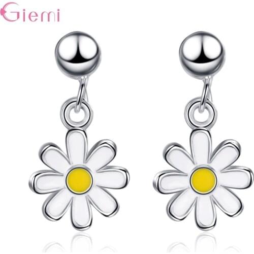 100% 925 Sterling Silver Exquisite Sunflower Daisy Pattern Drop Earrings For Women Wedding Party Sterling Silver Jewelry Gift