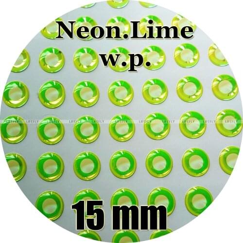 15mm 3D Fluorescent Neon Lime (White Pupil) / Wholesale 160 Soft Molded 3D Holographic Fish Eyes, Fly Tying, Jig, Lure
