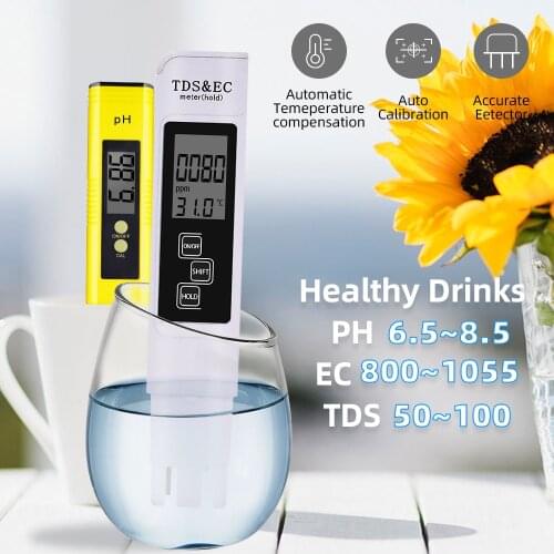 2pcs Digital 0.0-14.0 PH Meter Tester 0-9990ppm Digital TDS EC LCD Water Purity PPM Aquarium Filter 20%off