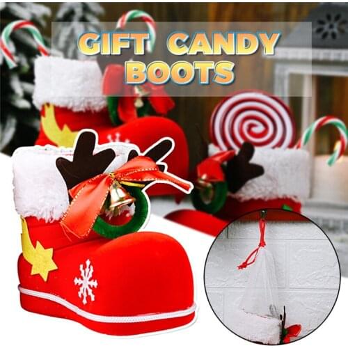 2021 Christmas Decor Santa Boot Shoes Candy Stocking Extra Large Gift Box Decoration Present Child Candy Bags Xmas Tree Decor50