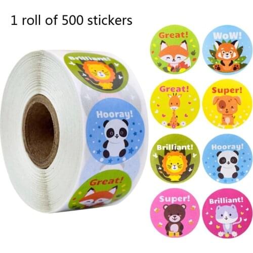 500Pcs/Roll Reward Stickers Cute Animal Students Teacher Encouragement Stickker BX0D