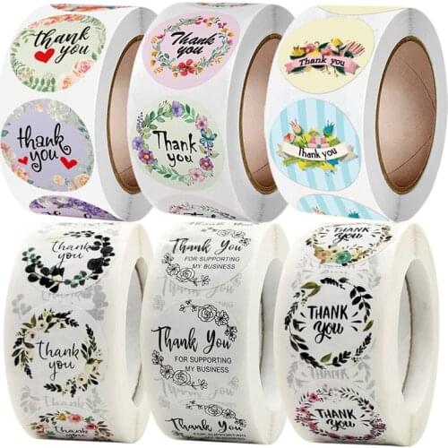 500pcs Flowers Round Thank You Stickers for Supporting Small Business Seal Labels for Thank You Cards,Wedding Party,Envelopes