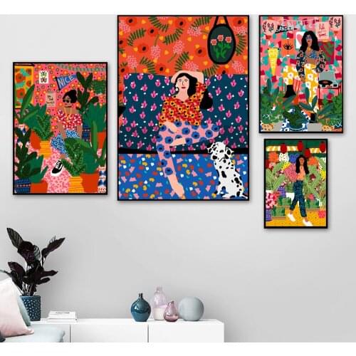 Abstract Girl Hair Flower Fashion Wall Art Canvas Painting Vintage Nordic Posters Prints Wall Pictures For Living Room Framed