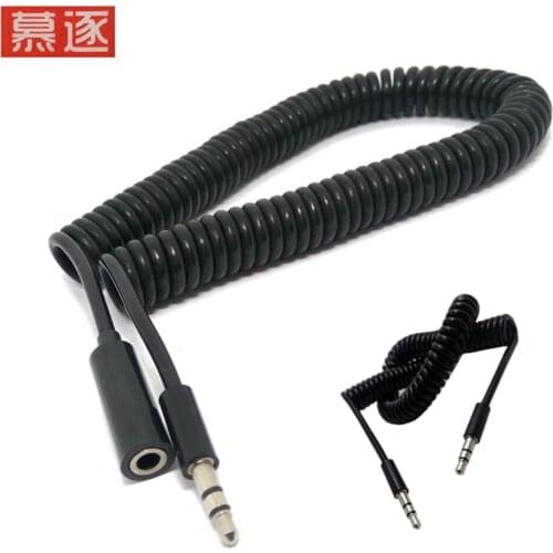 Male To Male Headphone Jack Audio Cable Black 3 / 10TF 4-Pole Spring Coiled 3.5mm Aux Cable W / Mic Audio Auxiliary Cable