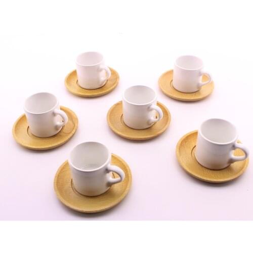 Bamboo Plate Porcelain Coffee Cup Set 6 Pieces