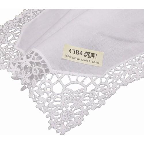 D604 : White premium cotton lace handkerchiefs 120 pieces/pack blank crochet hankies for women/ladies wedding gift