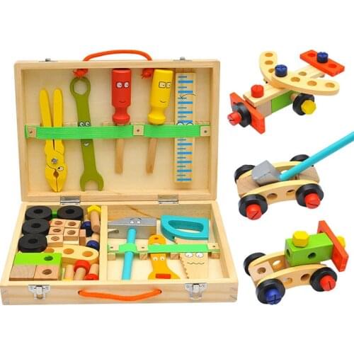 DIY children pretend play toy wooden multifunctional tool set toy simulation repair box educational toys play house toy boy gift
