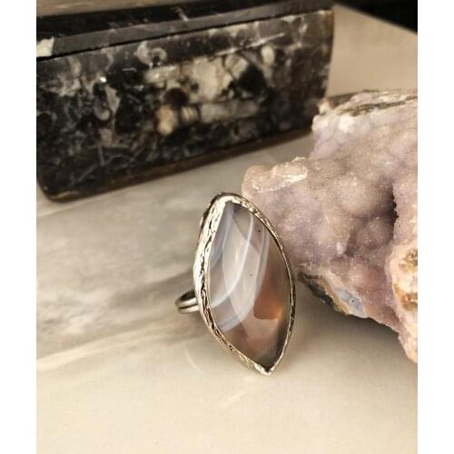 Dr Stone Natural Stone Women 'S Agate Stone adjustable Ring AHL36
