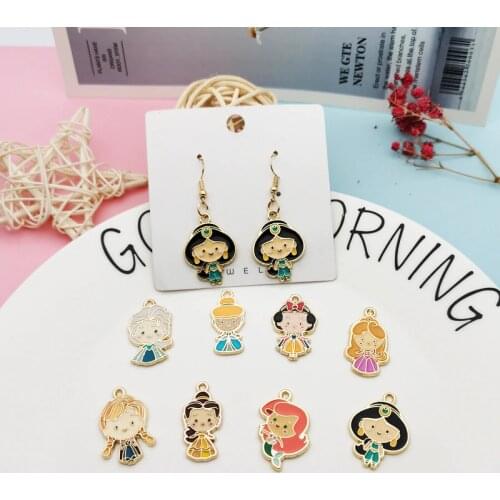 10Pcs Cartoon Girls Enamel Charms Drop Oil Cute Princess Pendants Earring Bracelet Finding Fit Jewelry Making Accessories