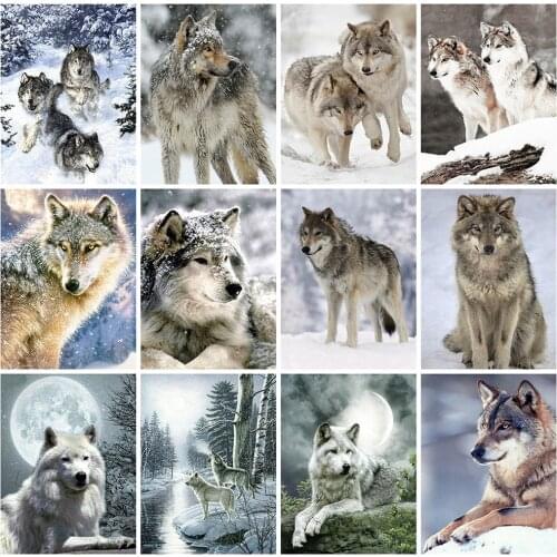 Huacan 5D DIY Diamond Painting Wolf Diamond Embroidery Snow Full Square Mosaic Home Decor Needlework