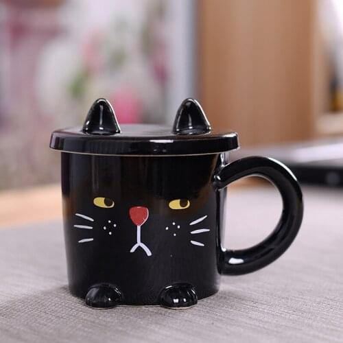 250ml cute cat ceramic mug creative cartoon cat coffee cup Korean milk breakfast cup with handle lid office mug